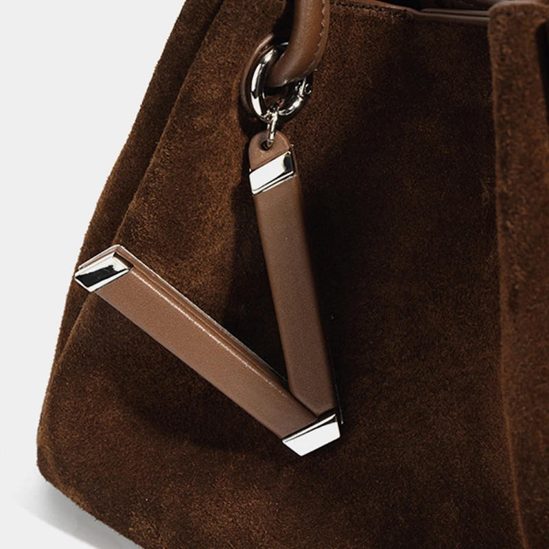 Luxury Suede Leather Crossbody Shoulder Bag,High Quality Shopper Basket Bucket Bag,Trendy Classic Women\'s Vintage Brown Handbag