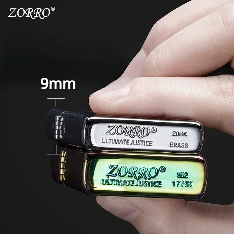 New Metal ZORRO Kerosene Windproof Lighter Vintage Smooth Surface Square Classic Kerosene Open Flame Lighter Smoking Accessories