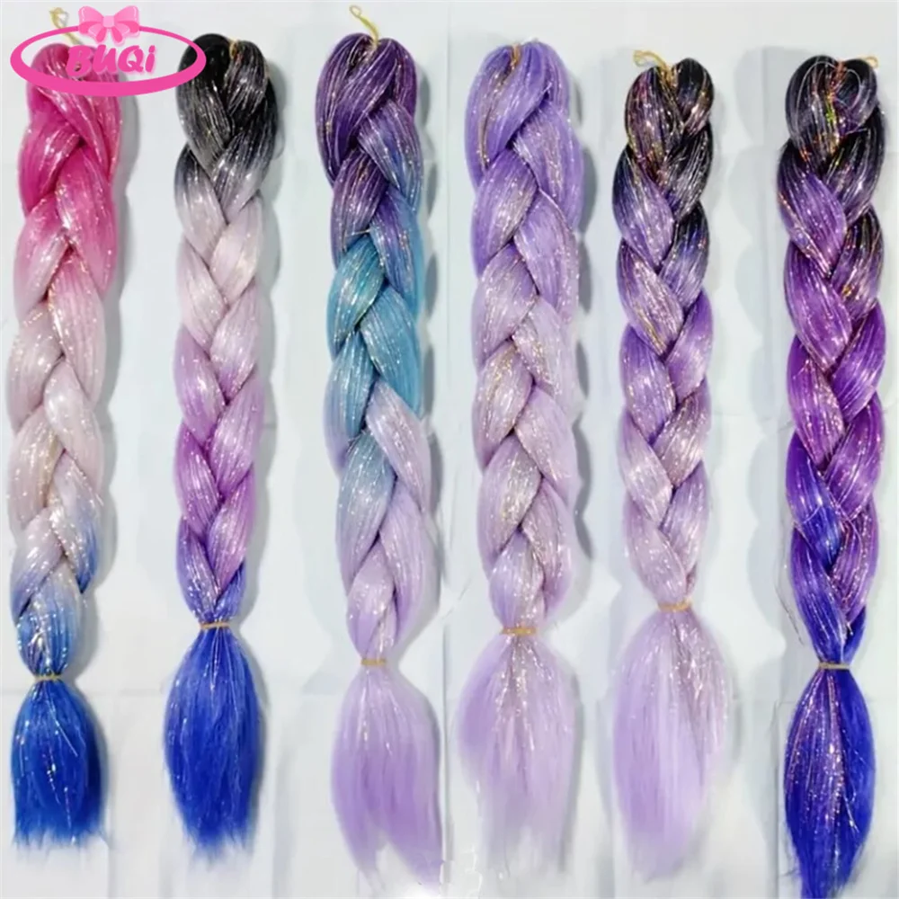 BUQI-Extensión de cola de caballo con láser, peinados trenzados, 3 colores, Color ombré, trenzas doradas, cabello Y2K