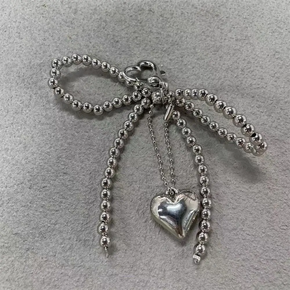 Korean Pearl Bow Heart Keychain Bag Pendant Pearl Decoration for Bags and Phones Creative Keyring Gift Charm Backpack Pendant