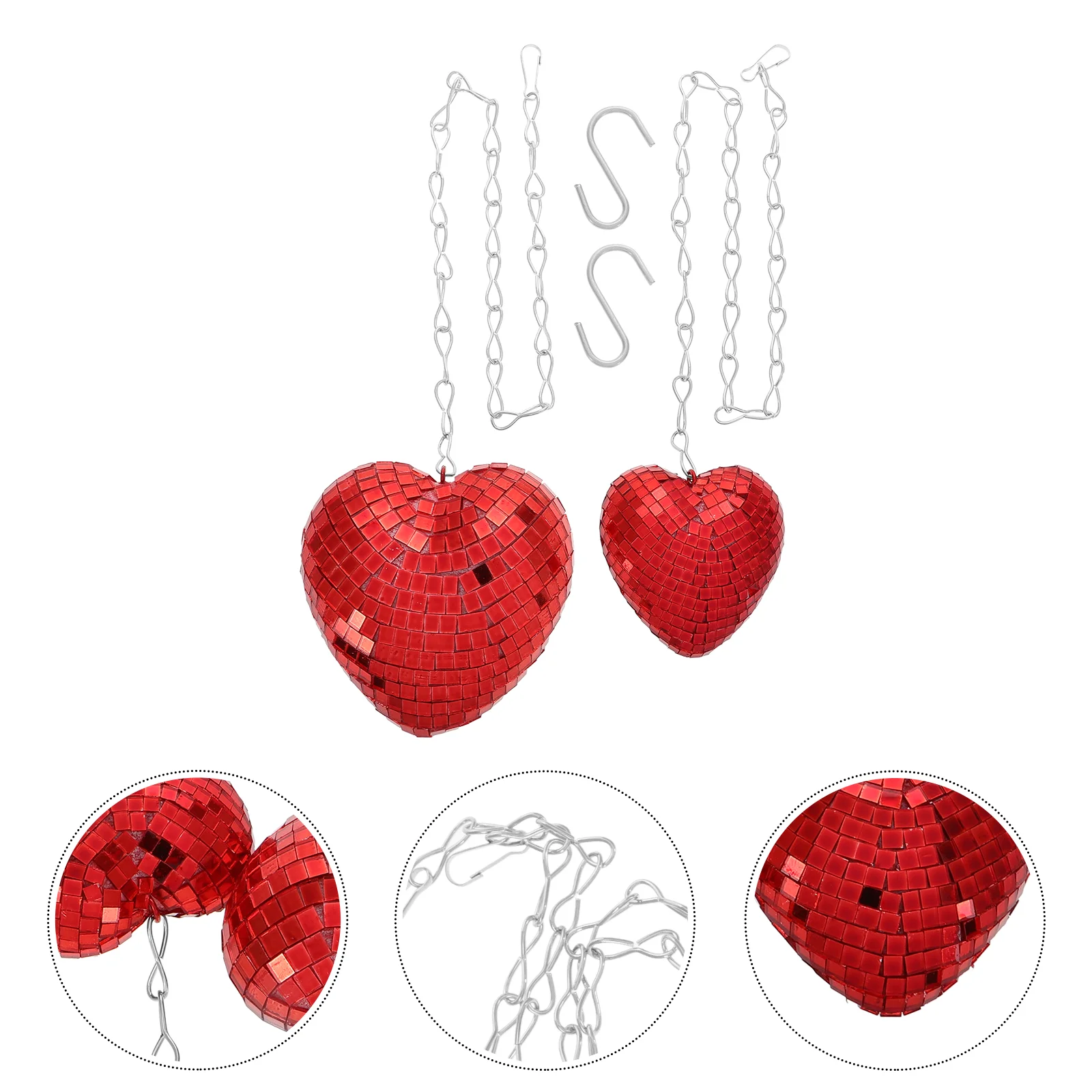 

2 Pcs Disco Love Ball Red Hanging Wedding Party Decoration Lantern Accessories Tree Mirror Glass Heart The Chain