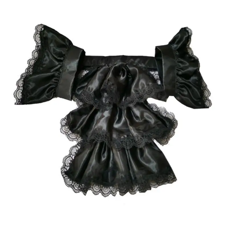 R1WE Victoriaanse Koloniale Jabot Verstoorde Satijnen Kraag en Valse Manchetten Set Volwassen Kind Unisex Halloween Party