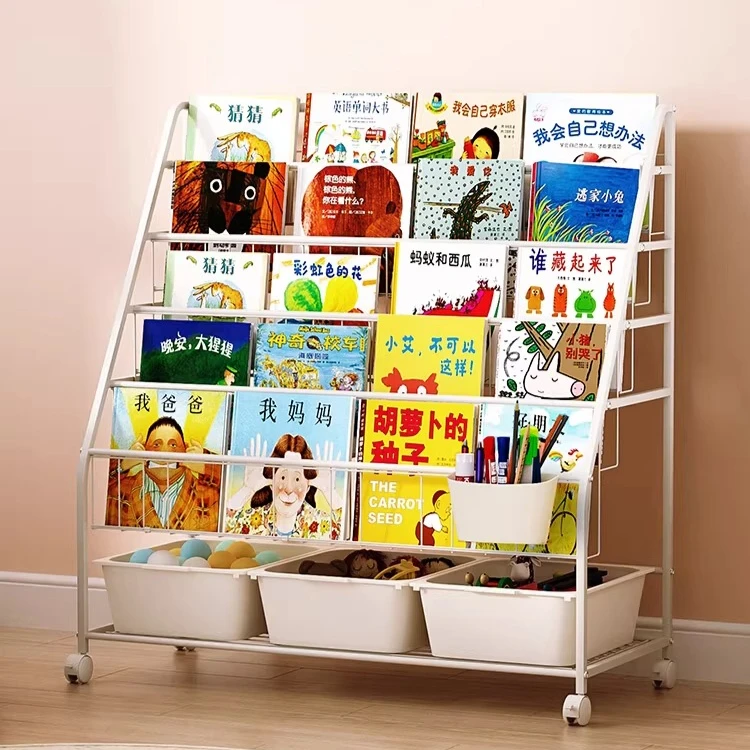 Children's bookshelf picture book rack simple baby children's bookcase shelf household reading area mobile book storage