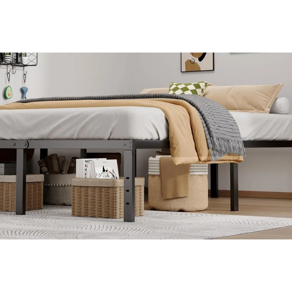 Metalowa rama łóżka typu queen size - wysoka o 16 cali, wytrzymała platforma, nie wymaga stelaża, łatwa w montażu, cicha i stabilna.