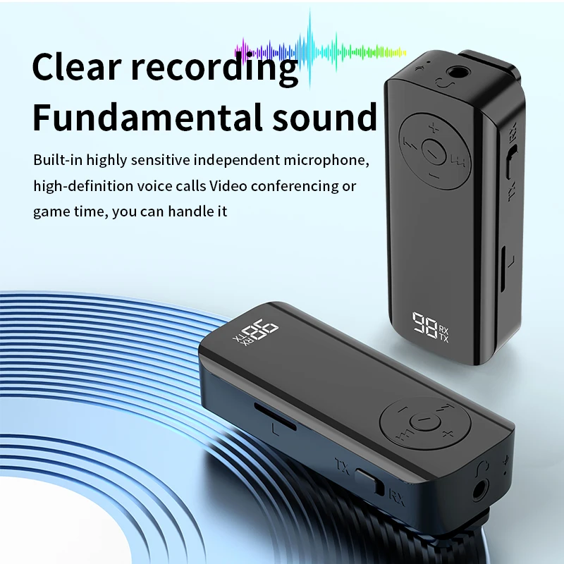 Bluetooth 5.3 Transmitter Receiver 3.5mm Jack Aux Wireless Adapter Stereo for Earphones TV PC Car Speaker With digital display