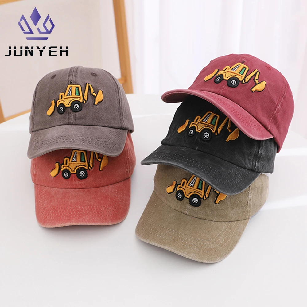 Children's Bulldozer Excavator Embroidered Outdoor Baseball Caps Baby Boys School Sports Hats For Kids 2-8 Years