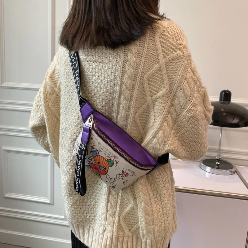 Bolso de cintura de oso de garabatos de dibujos animados para mujer, bolsos cruzados de hombro, bolso de pecho de plátano para mujer, bolso informal y divertido, bolso y monedero