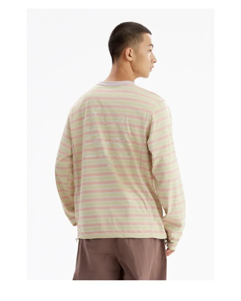Unisex Gestreiftes Langarm-T-Shirt – UPF50+ Sonnenschutz & Schnelltrocknend mit Kontrastfarbener Reißverschlusstasche für Outdoor- & Freizeitkleidung – Detail 15