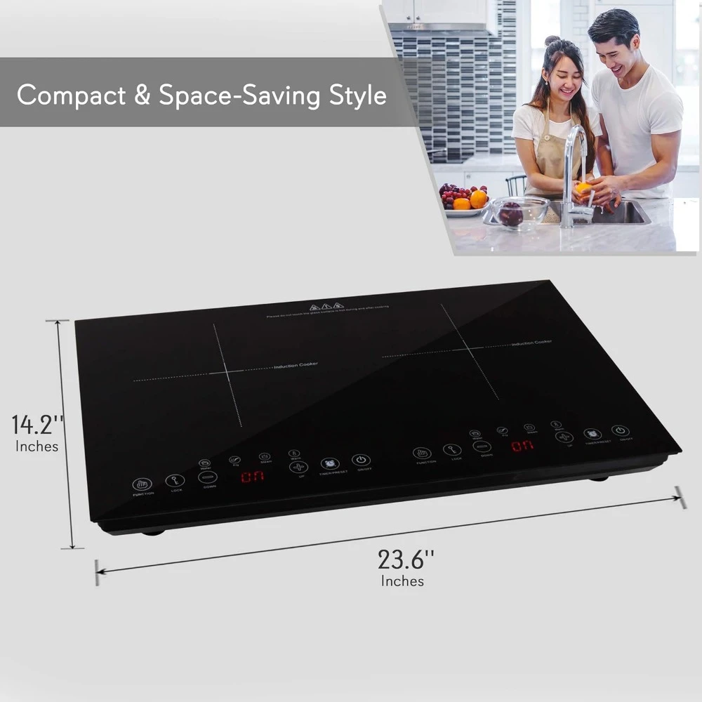 전기 유도 쿠커, 휴대용 디지털 세라믹 더블 버너 쿡탑, 어린이 안전 잠금 장치, 120V 1800w