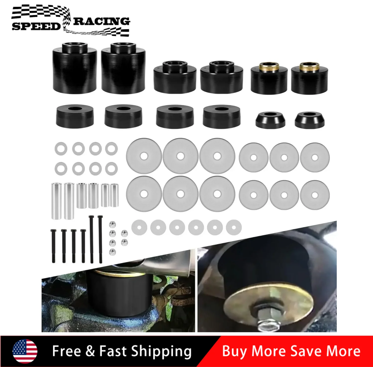 

4.4123R Body Cab Mount Bushing Set Kit For 1980-1998 Ford F150 F250 F350 2WD 4WD XL XLT XLS XLT Lariat Ranger