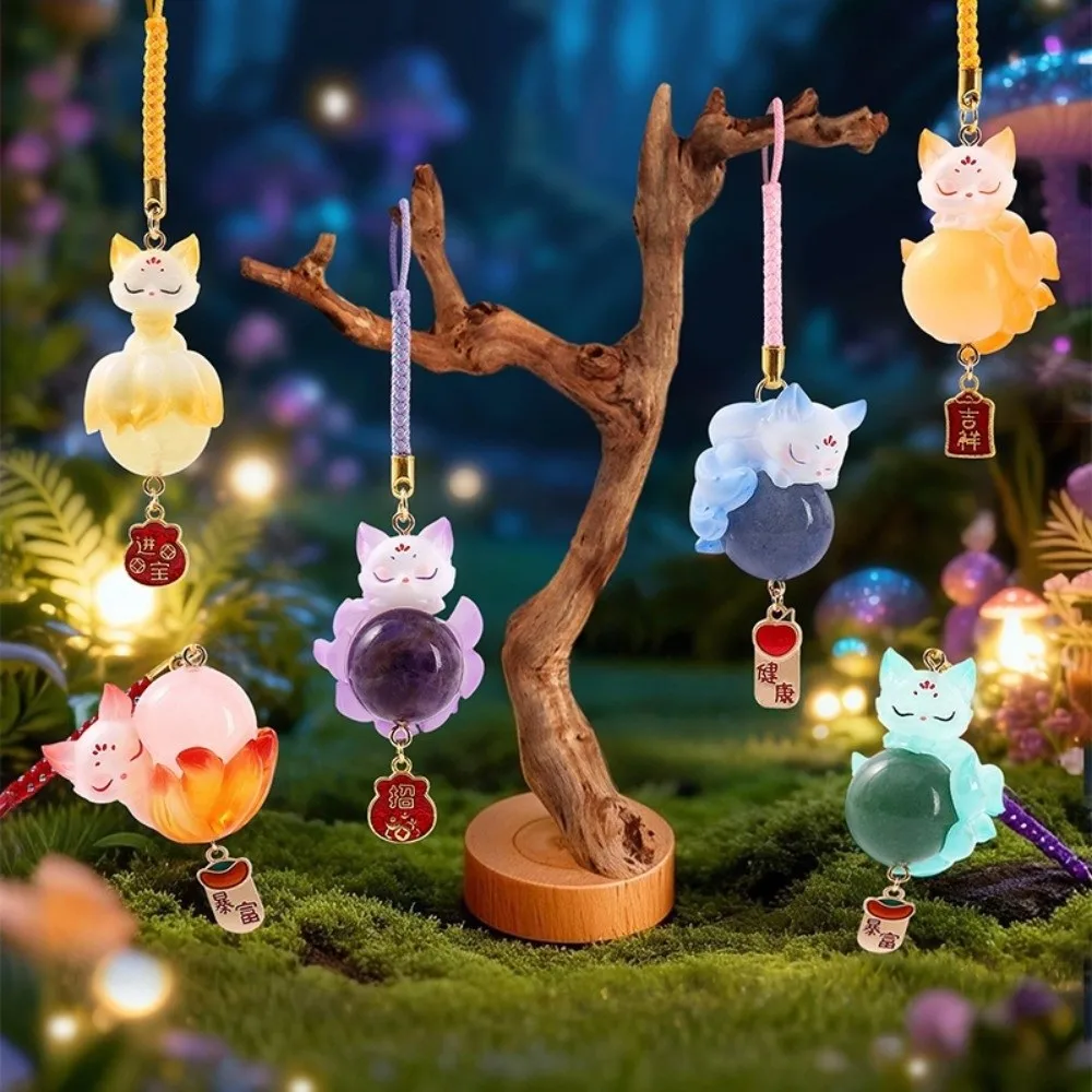 

1pc/6pcs New Cute Style Nine-Tailed Fox Pendant Good Luck Resin Material Mystery Box Chinese Style Car Keychain Car Decoration
