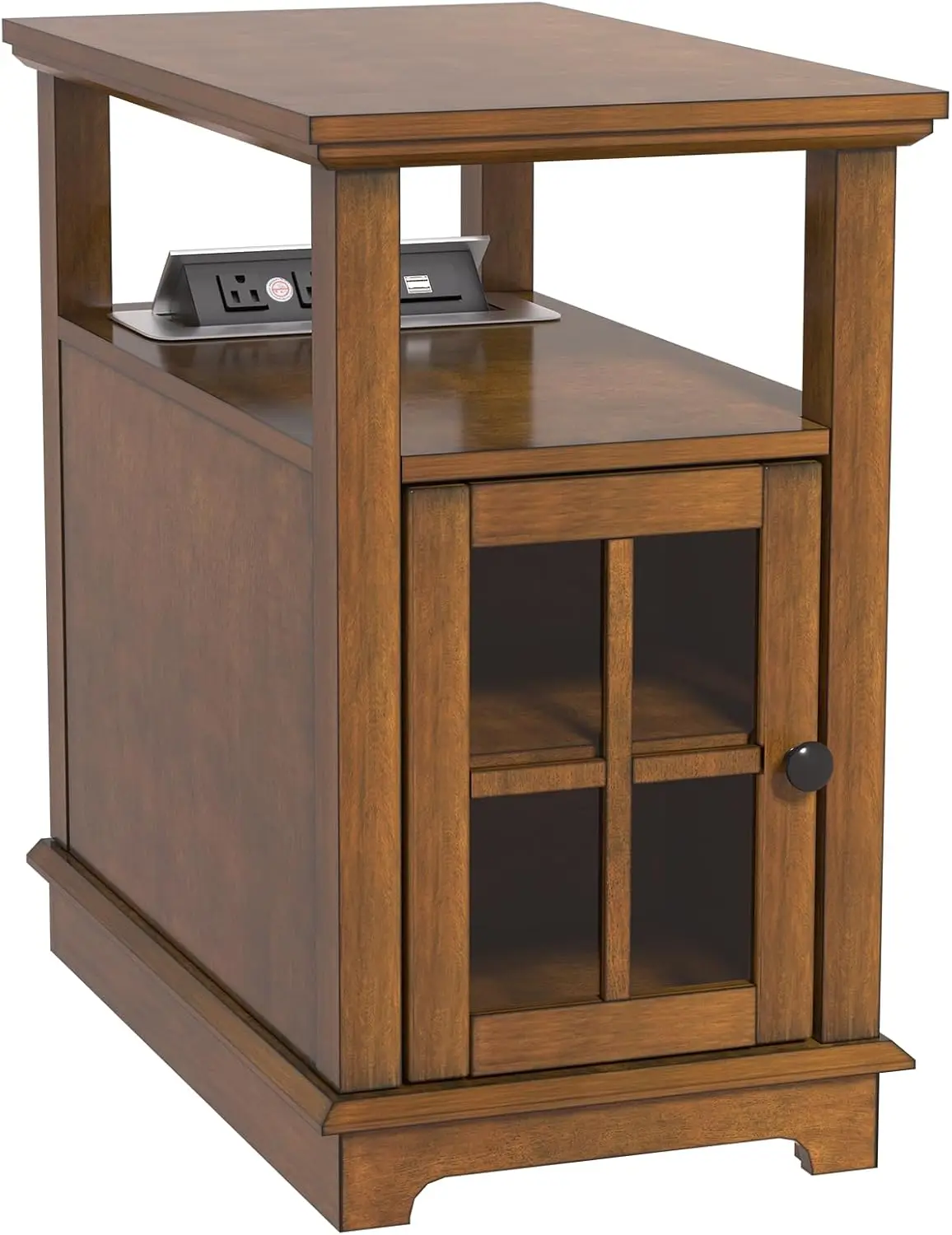 

End Table with Flip Top Charging Station, Adjustable Shelf, Type-C & USB Port & Power outlets, Wooden Nightstand, Side Table