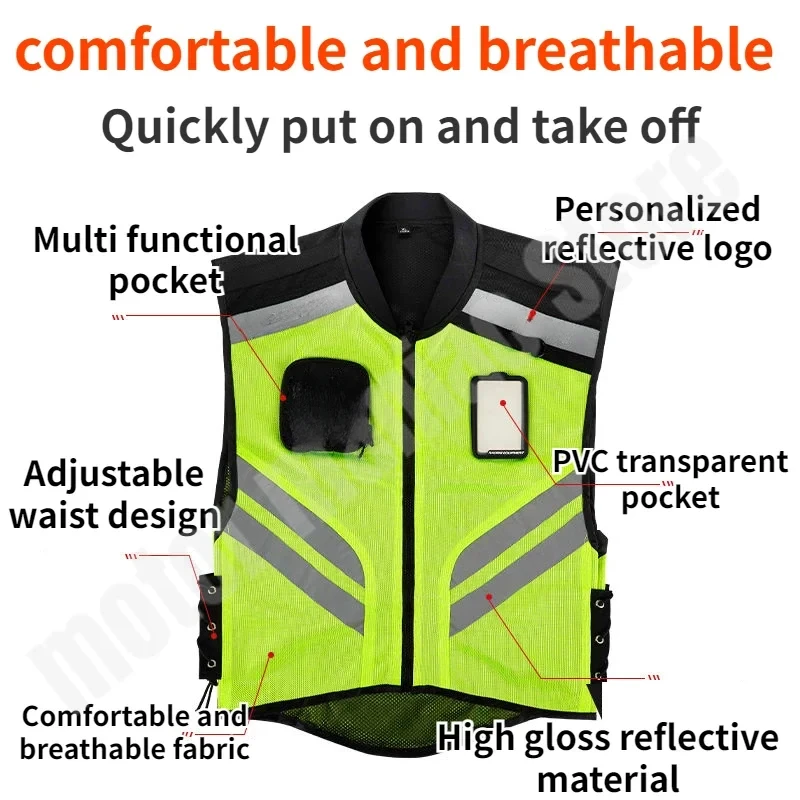 Traje de seguridad para montar en motocicleta, chaleco reflectante fluorescente para viaje nocturno, chaleco transpirable para motociclista, chaleco