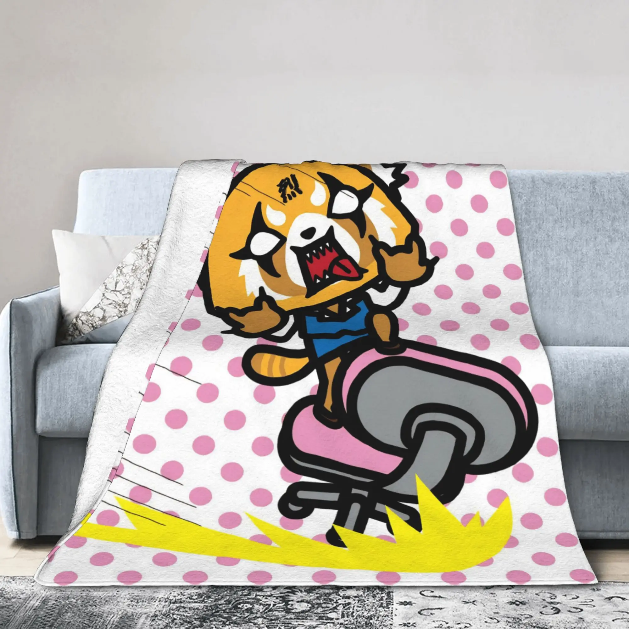 Aggretsuko Rage Fuzzy Blanket Retsuko Anime Funny Throw Blanket for  Sofa Bedding Lounge 125*100cm Bedspread