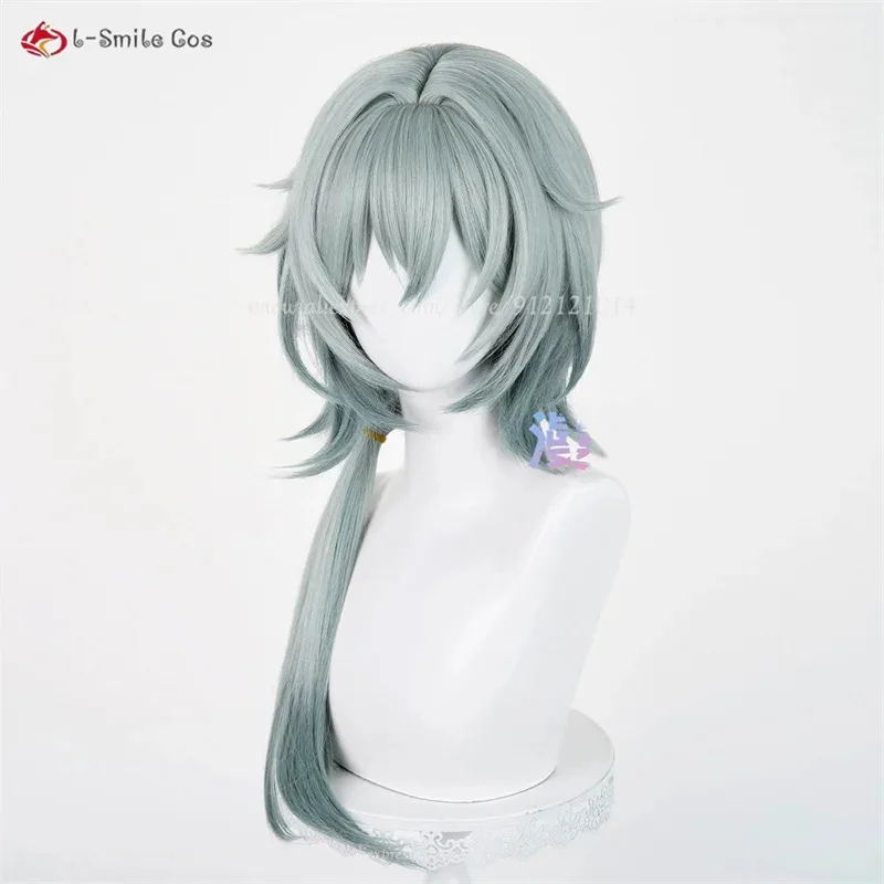 HSR Anaxa شعر مستعار تأثيري 65 سنتيمتر طويل رمادي أخضر مختلط Anaxagoras تأثيري أنيمي ازياء شعر مستعار مقاومة للحرارة الاصطناعية الشعر + غطاء شعر مستعار