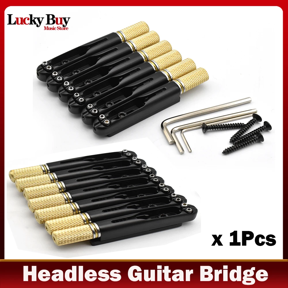 

1 шт., безголовый гитарный мост, безголовый для 6/7-струнной электрогитары, латунные мосты, черный, черный/хром