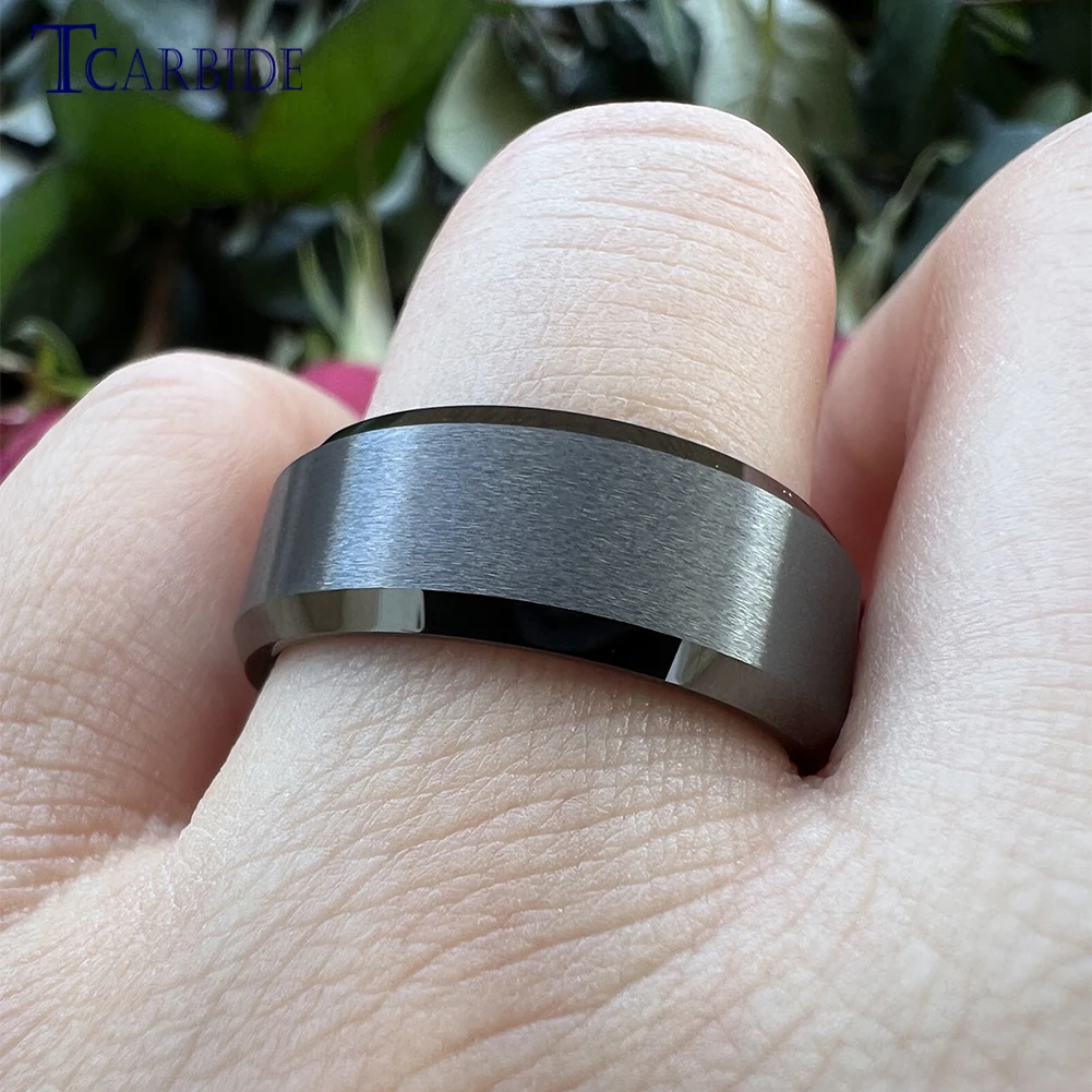 6mm 8mm Classic Tungsten Carbide Ring Men Women Wedding Band Beveled Satin Finish Daily Life Gift Jewelry