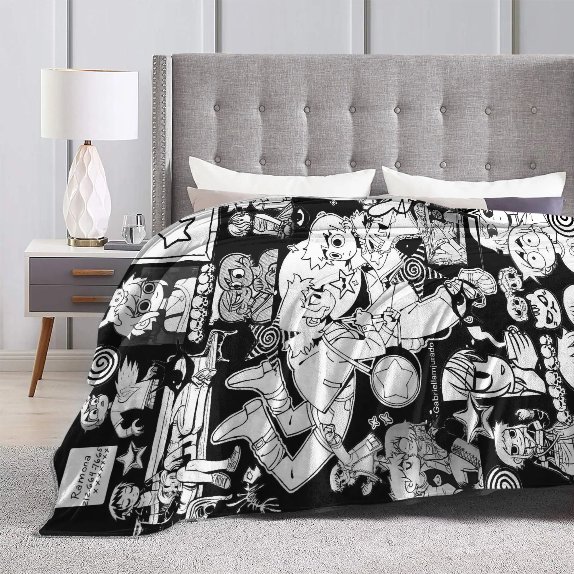 Scott Pilgrim Manga Sketch Blanket  Soft Warm Print Plush Throw Blanket For Girls Boys Bedroom Flannel Bedspread Bed Cover