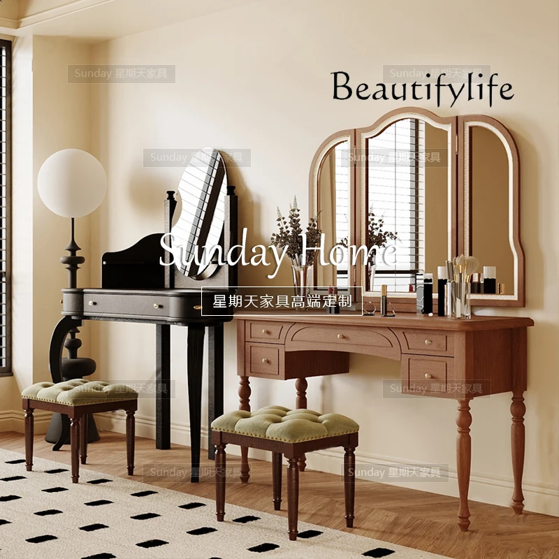 

American light luxury modern simple solid wood dresser multi-function mirror makeup table can be customized