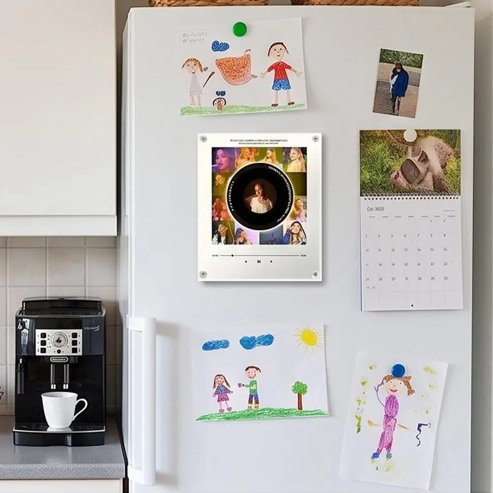 Custom Photo NFC Music Fridge Magnet Acrylic Vinyl Record Player Rotating Night Light DIY Audio Magnetic Home Decor