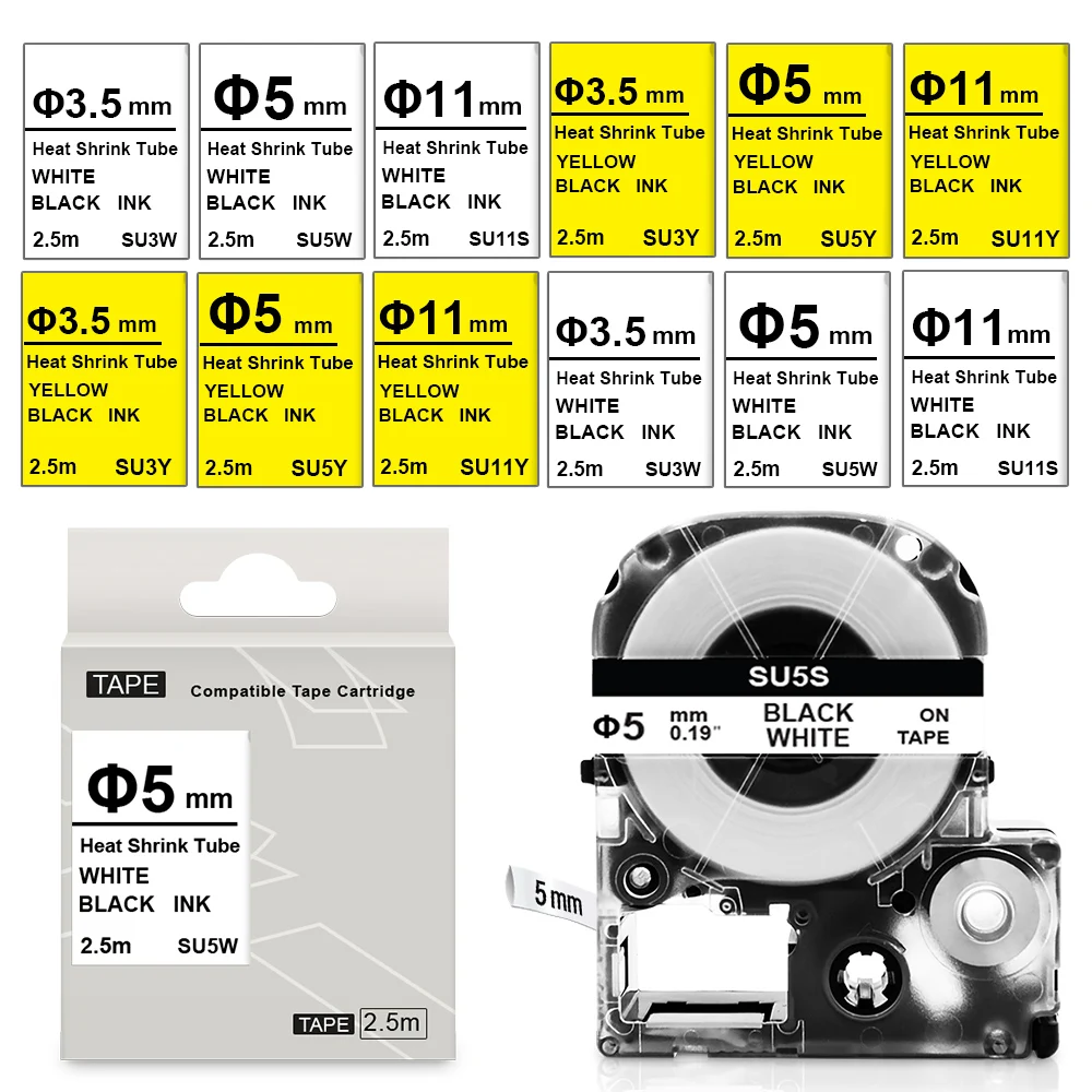 1PCS SU5S SU5Y SU3W SU3Y SU11S SU11Y Label Compatible Epson Heat Shrink tube LK-4WBA LK-4YBA5 for Epson LW-300 400 Label Maker