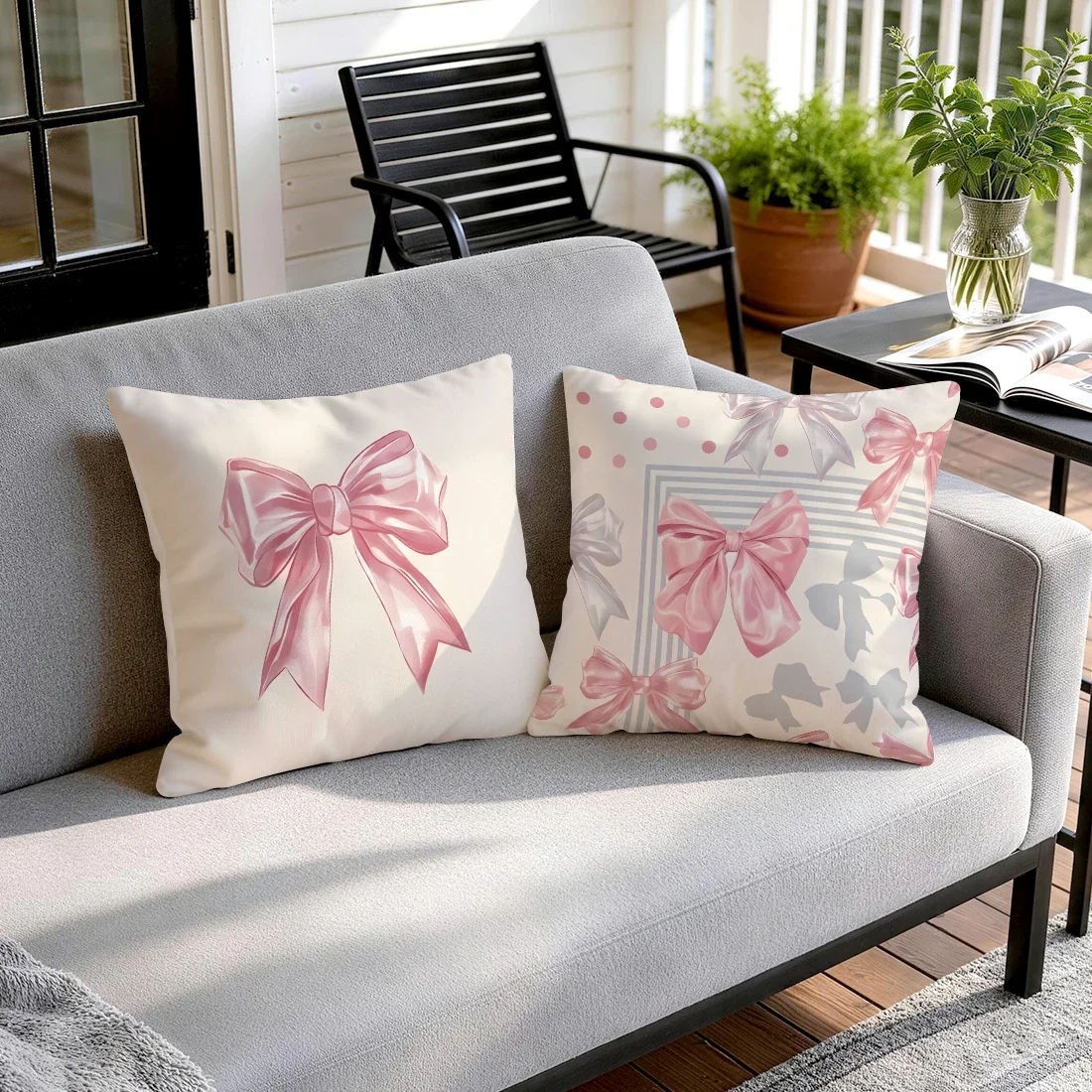 Girly Pink Bow Cushions Pillowcase Polyester Cushion Cover Throw Pillow Pillowcover Home Car Sofa Decor