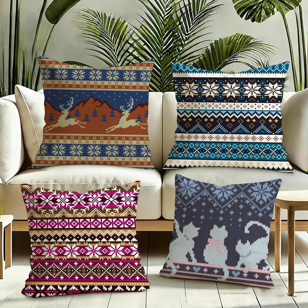 Modern and Stylish Fair Isle Cushion Cover Reversible Plush Pillow Cover Soft Fluffy  Home Decor for Sofa Bedroom