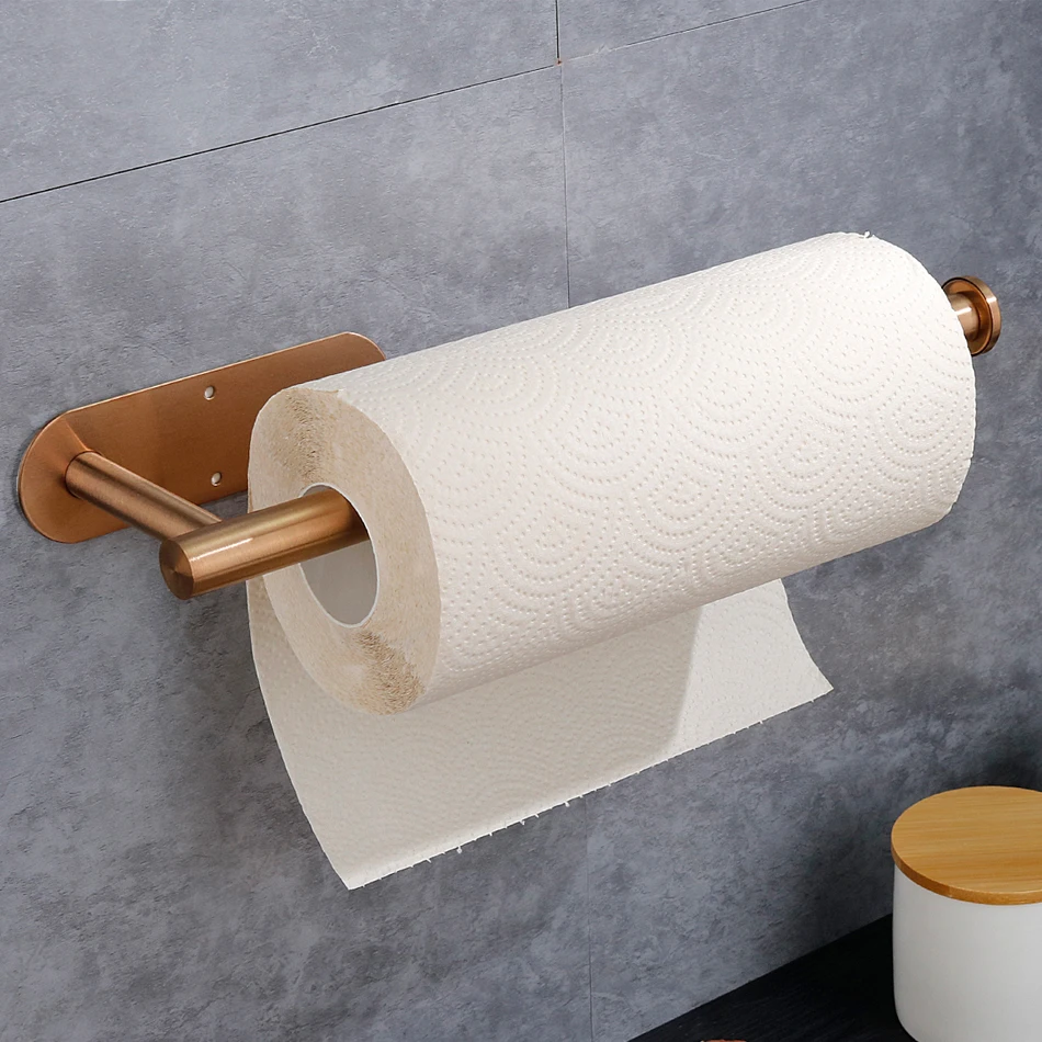 Rose Gold Paper Holder Adhesive 304 Stainless Steel Punching-free Toilet Paper Roll Shelf for Kitchen Bathroom Tissue Hanging