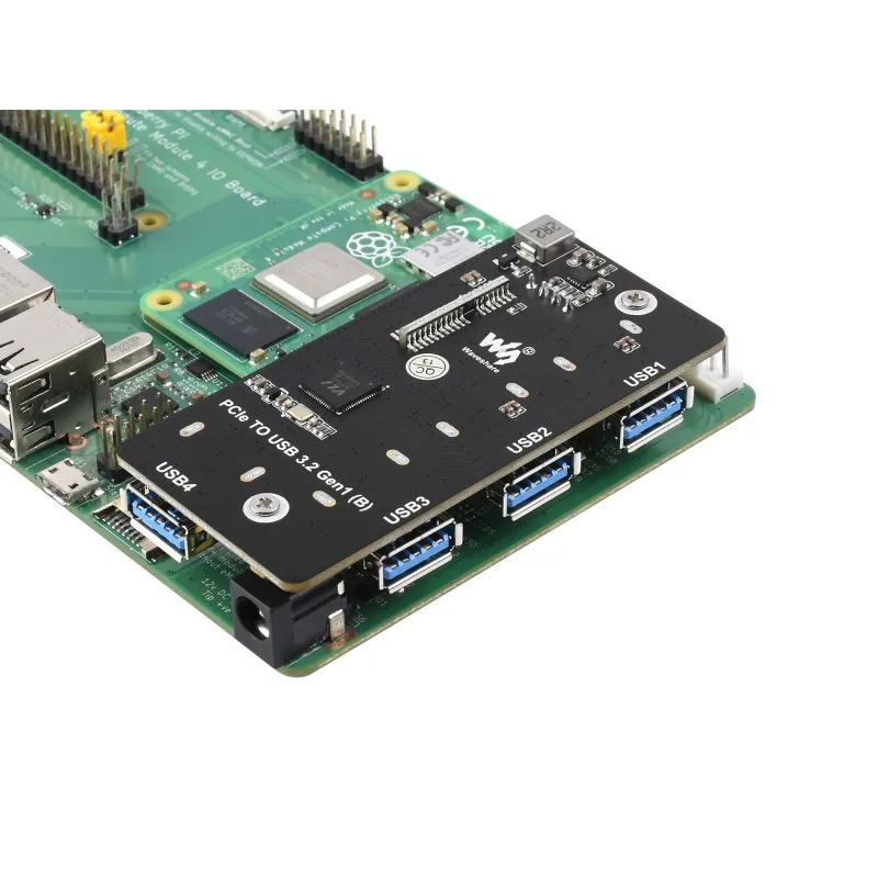 PCIe TO USB 3.2 Gen1 Adapter, for Raspberry Pi Compute Module 4 IO Board, 4x HS USB