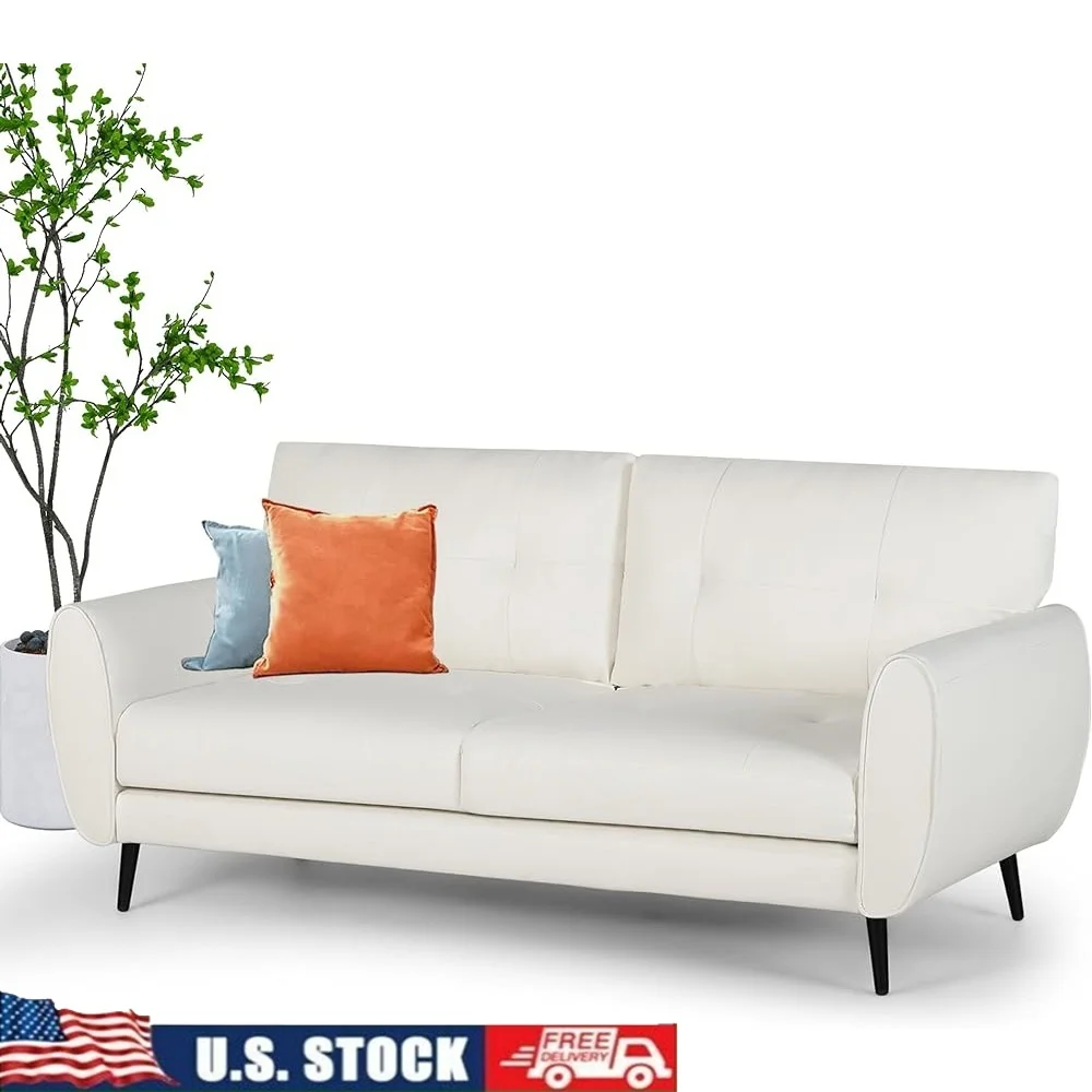 

Loveseat Sofa Mid Century Modern Tufted Faux Leather 2 Seater Couch Living Room Office Furniture Easy Assembly Ergonomic