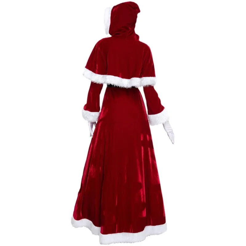 

Красная утепленная накидка с капюшоном для взрослых, женская версия костюма Санта-Клауса для рождественских сценических выступлений