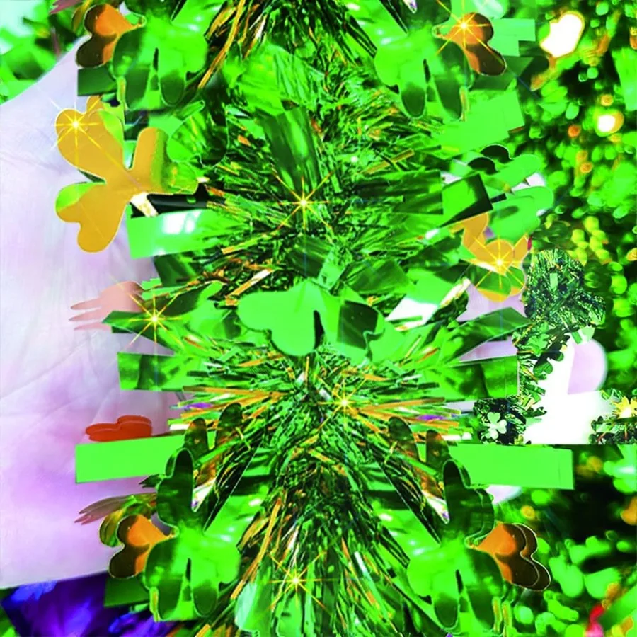 Guirnalda de oropel del Día de San Patricio de 33 pies, guirnalda verde con trébol, decoraciones del Día de San Patricio para fiesta del Día de San Patricio