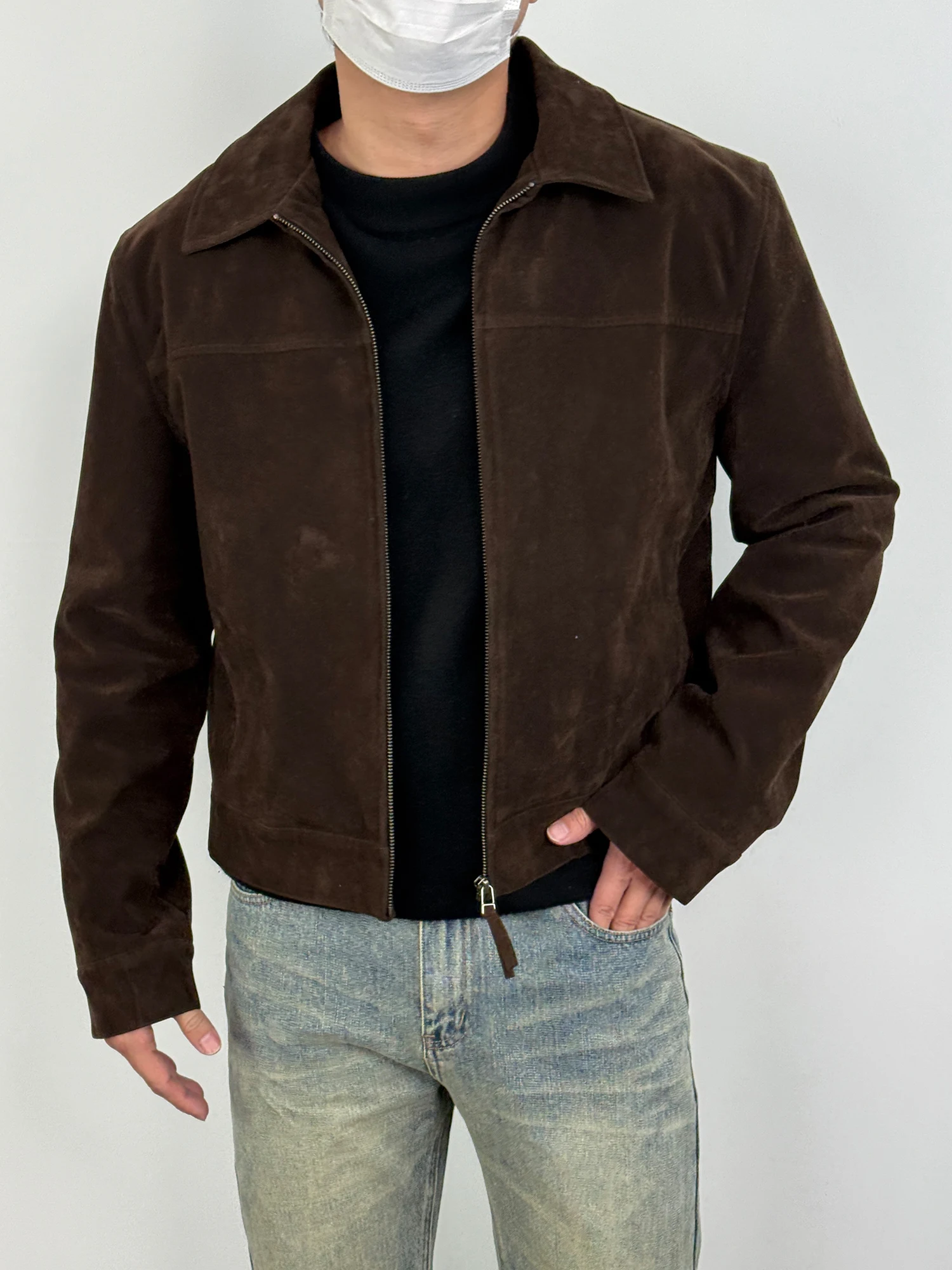 

Мужская замшевая куртка в стиле ретро Barn Sle, весенне-осенняя широкая повседневная верхняя одежда Boxy ort, модная молодежная куртка-стойка на молнии