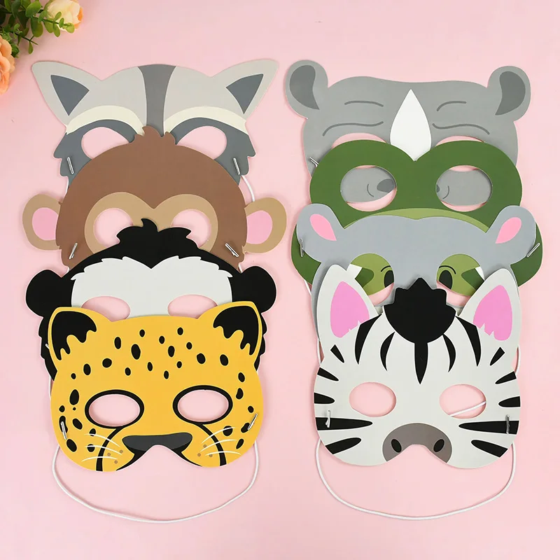 16pcs Jungle Animal Paper Mask Funny Tiger Lion Masks For Kid Safari Theme Birthday Christmas Party Decor Halloween Cosplay Prop