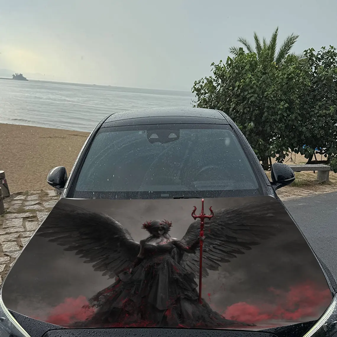 ملصقات غطاء محرك السيارة بطباعة Dark Ruling Winged Deity، مقاومة للماء ذاتية اللصق، مقاومة للخدش، سهلة الالتصاق، متينة للسيارة PVC st #5
