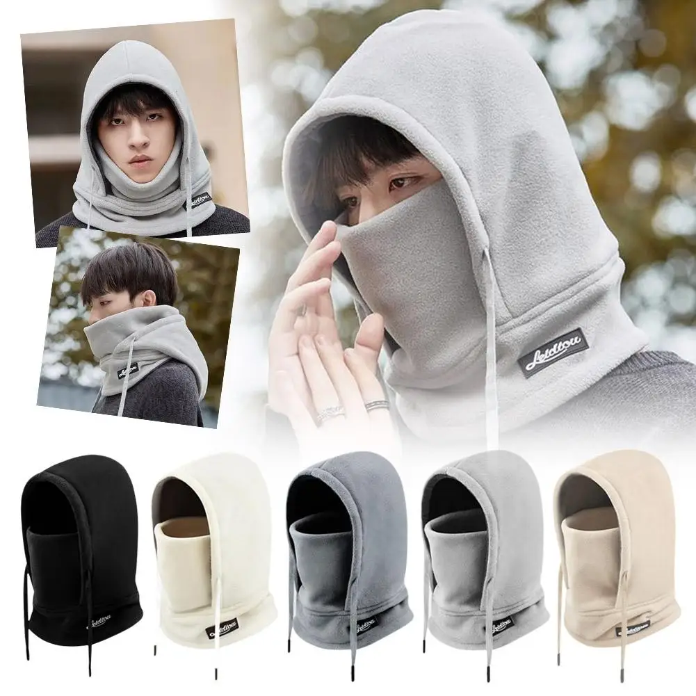 Winter Keep Warm Hat Pull Rope Balaclava Hat Windproof Fleece Knit Scarf Hat Hat Caps Beanie Neck Hat 2-in-1 Warm Hood L5y3