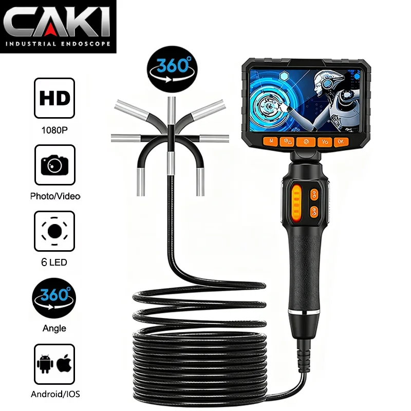 

360 Articulating Borescope 1080P 6.0mm 4.3inch LCD Monitor Industrial Inspection Camera With 2 Way Articulation For Automotive