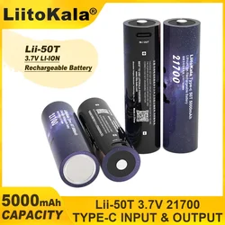 1-5PCS  Liitokala Type-C 50T 21700  100% Original Multi-function Lithium Battery 3.7V 5000mAh Type-C Input And Output 5V Output