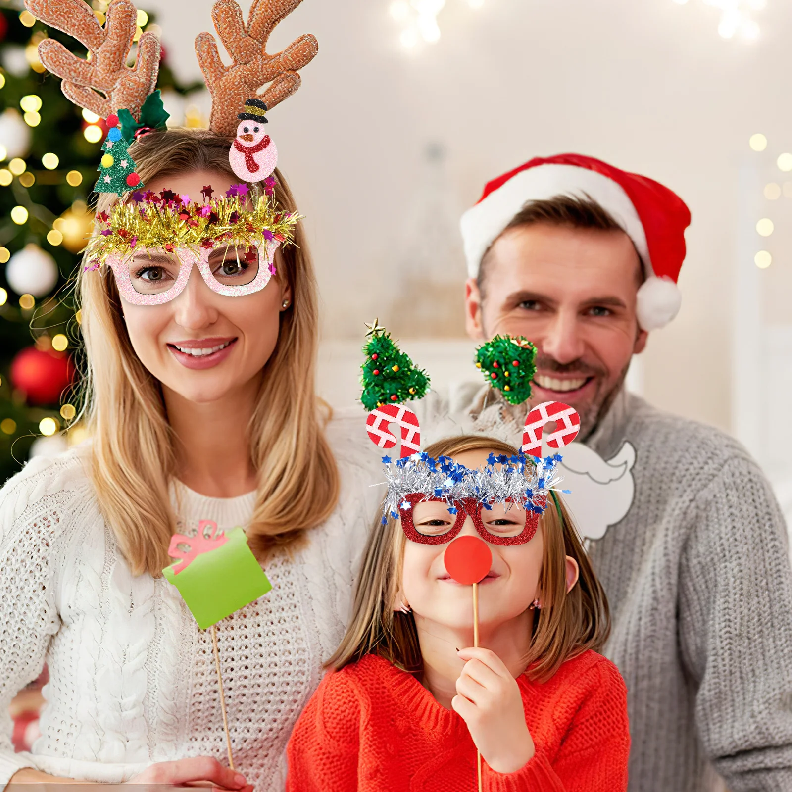 

6Pairs Party Glasses Christmas Glitter Eyeglasses Festive Novelty Fun Frames for Holiday Celebration Decorations Accessories