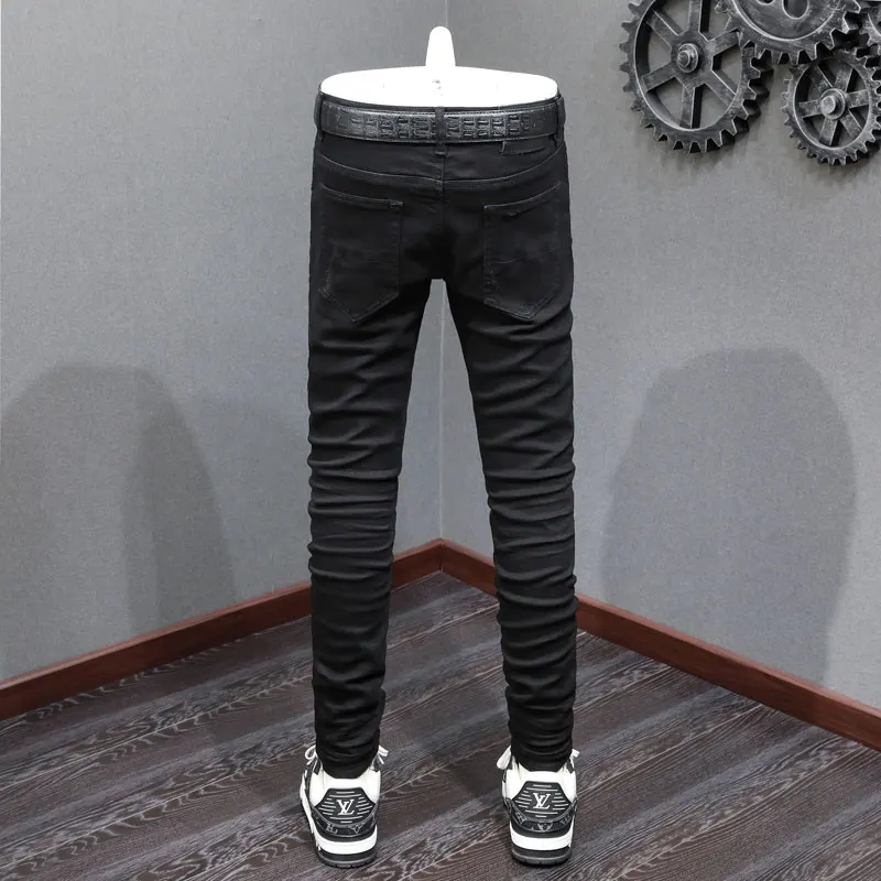 High Street Fashion Men Jeans Black Stretch Skinny Fit Ripped Jeans Men Brand Designer Hip Hop Punk Denim Pencil Pants Hombre