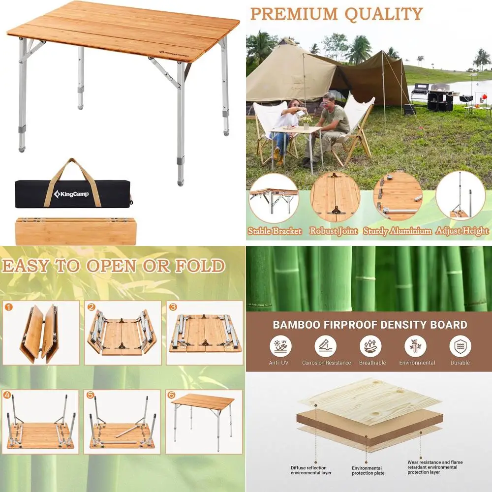 

Экологичный складной стол из бамбука с регулируемыми ножками, портативный для кемпинга, пикников, пляжа, вечеринок, идеально подходит для 1-2 человек