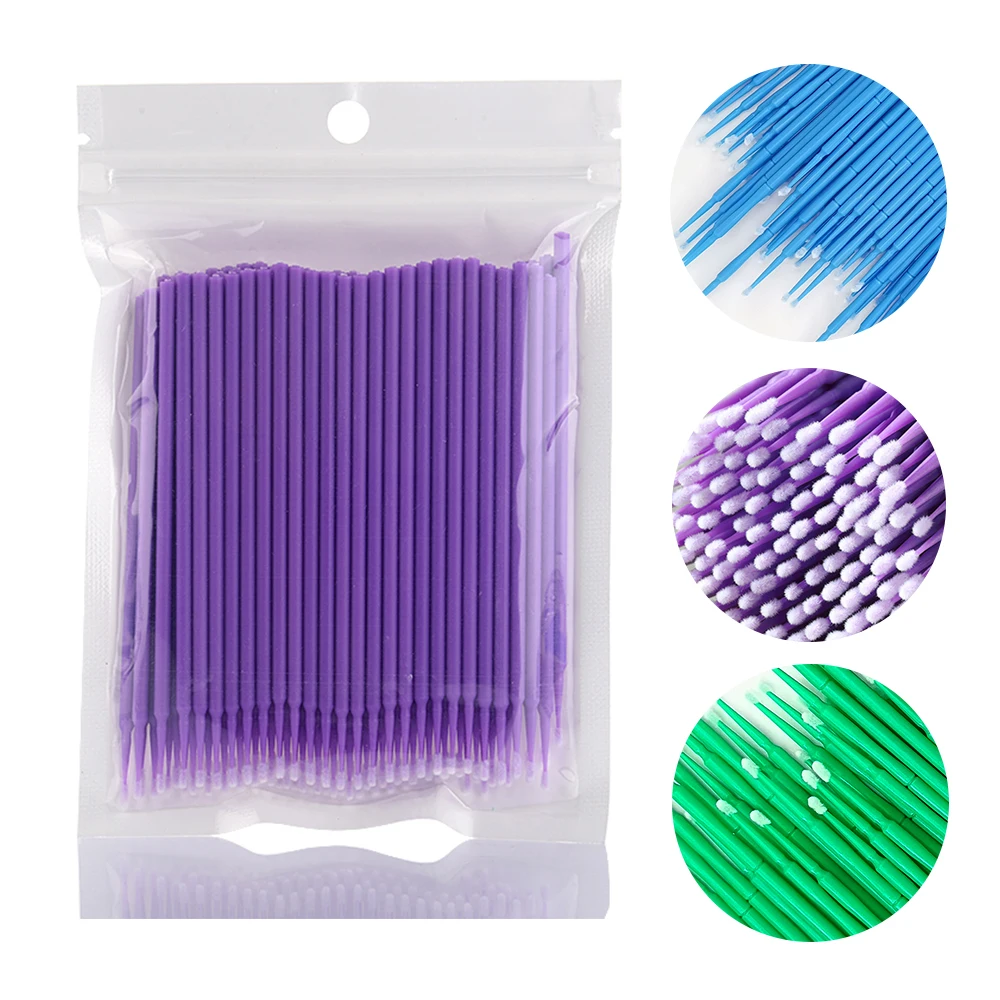 100Pcs Micro Cotton Swab Individual Eyelashes Microbrush Beauty Makeup Clean Remover Tools Eyelash Cleaning Brush Lash Extension