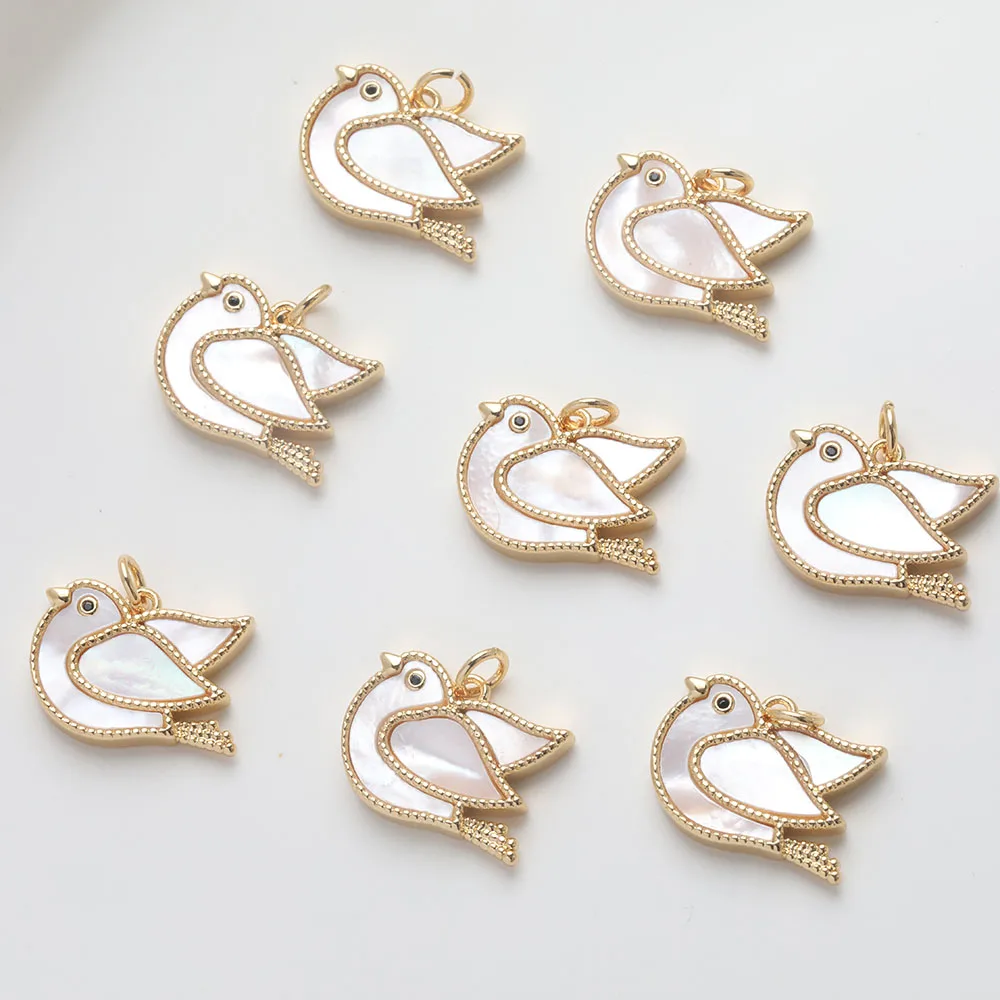 1PCS Dainty Natural Shell Peace Dove Charms for Jewelry Making Pendant Findings DIY Brass 14k Gold Plated 15.5*8mm Accessories