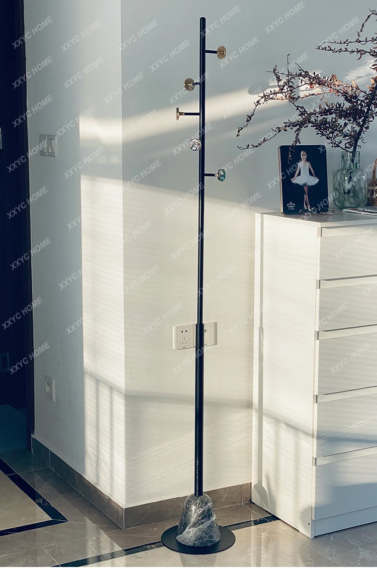 Household bedroom bedside vertical marble coat rack pure copper shell bag holder