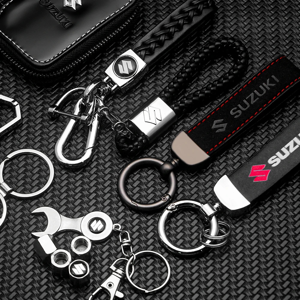 Metal Leather Car Styling Keychain Moto Key Chain Braided Rope Key Rings For Suzuki Swift SX4 Alto Grand Vitara Jimny Baleno Etc