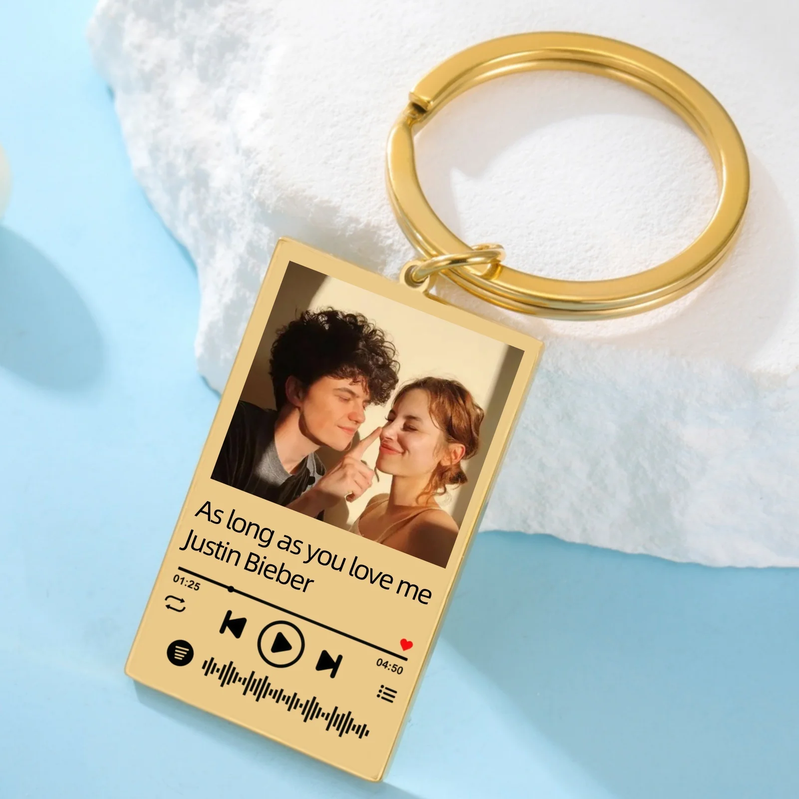 Jeshayuan Custom Picture Keychain Customized Music Song Key Ring Stainless Steel Personalized Photo Keychains Gifts for Lover