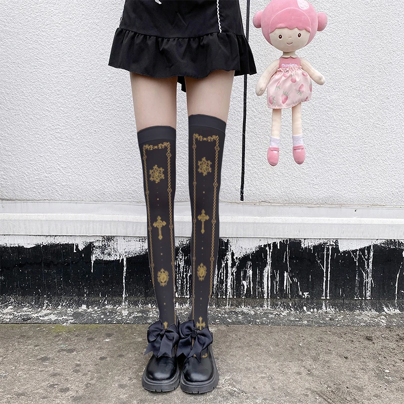 Nowe kobiety Lolita pończochy druk 3D słodki Kawaii JK z nylonowymi pończochami seksowne paski wtórne pończochy Cosplay — zdjęcie 4