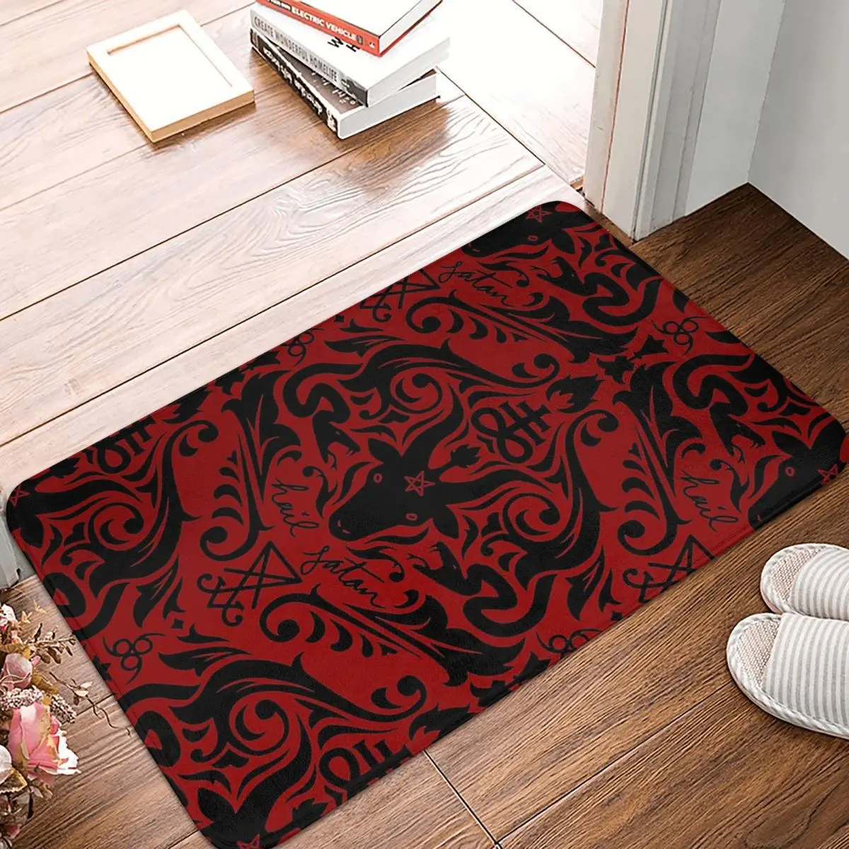 Damask - Hail Satan (Black And Red Default) Doormat Kitchen Entrance Home Floor Mat Non-slip Carpet Rug for Living room Footpad