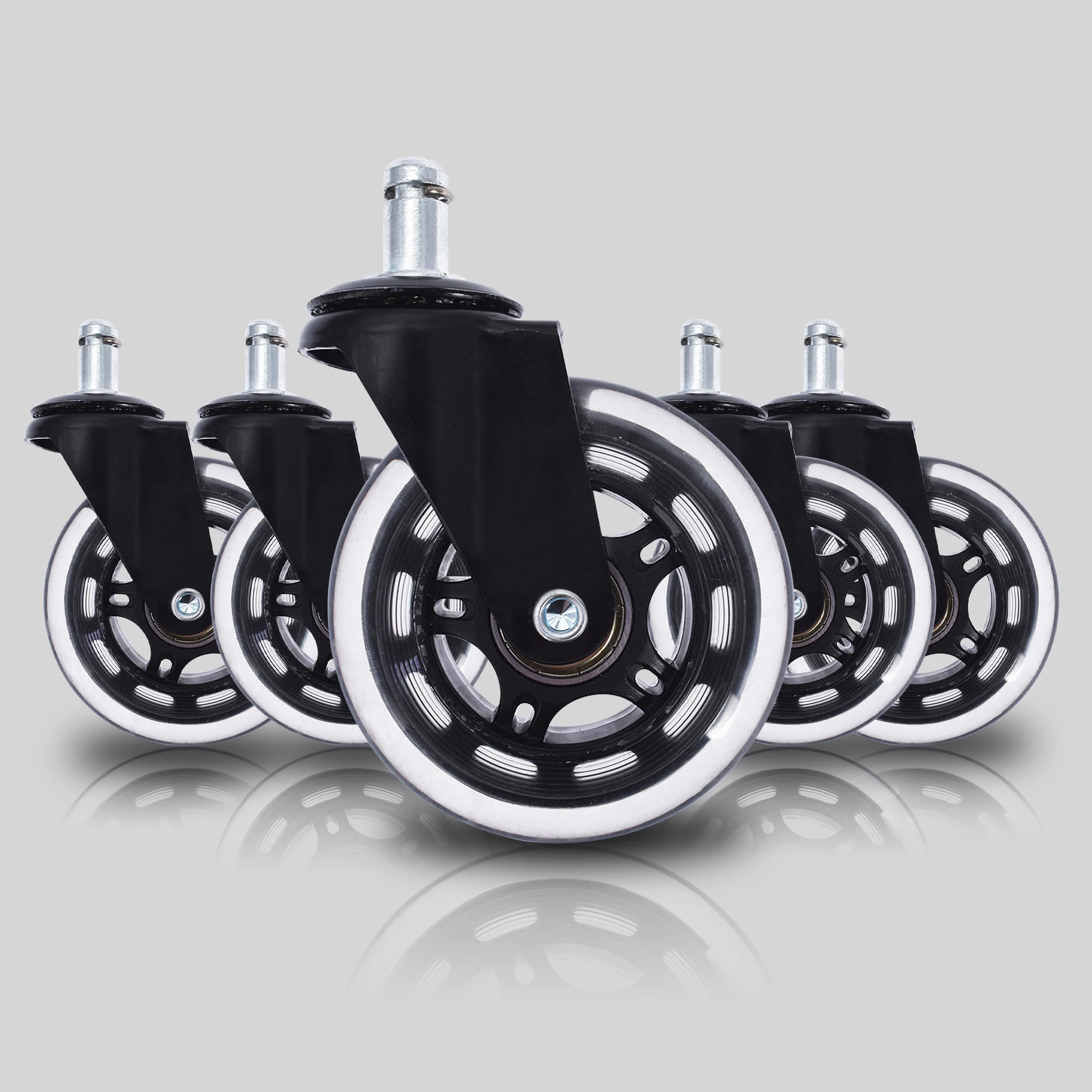 5 Buah Roda Kastor Roda Karet Putar 3 Inci untuk Lantai, Karpet, Ubin 360 °   Smooth Roll, Kapasitas 110lbs per Roda, Standar 7/