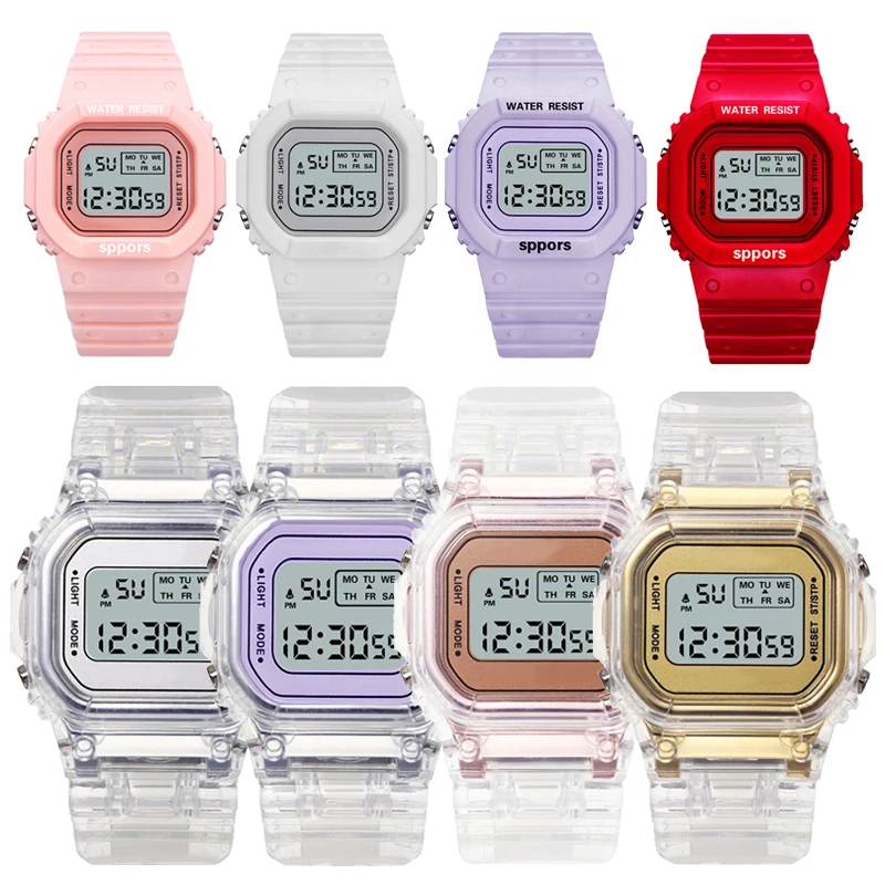 Relojes electrónicos para hombres y mujeres, correa de silicona de oro rosa, vestido transparente, reloj de pulsera Digital LED, reloj deportivo